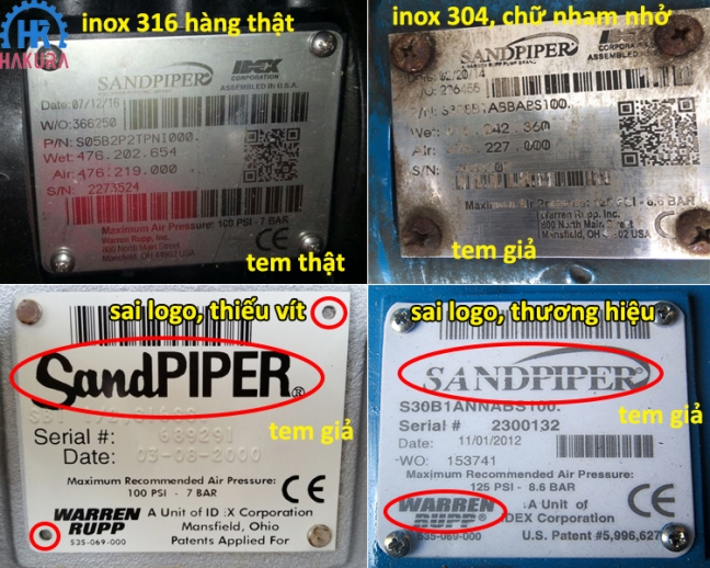 Phân biệt bơm màng Sandpiper giả thật dựa trên nhãn mác bơm